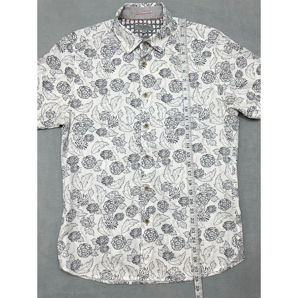 Ted Baker London Mens Floral Print Short Sleeve Button Up Shirt White Black M - Picture 6 of 8